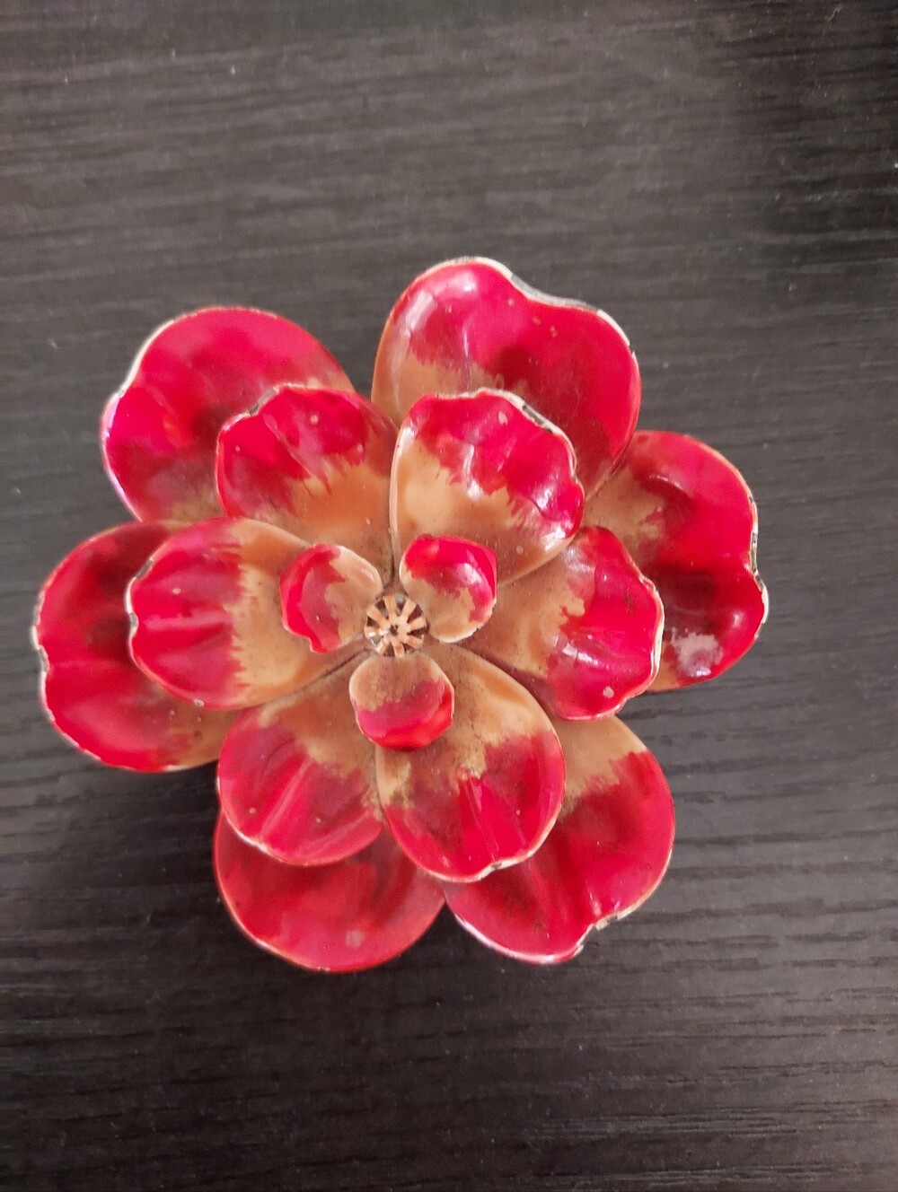 Red and Gold Floral Statement Brooch - Women’s Flower Pin
